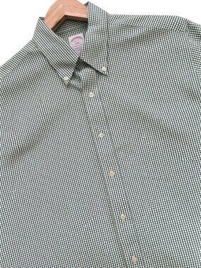 Brooks Brothers Mens Sz 16-2/3 Button Down Shirt Check Green White Cotton